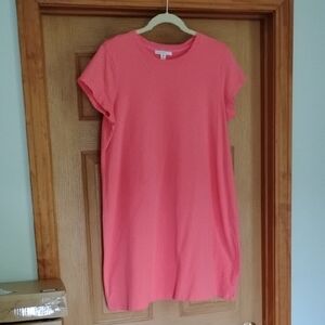 ISAAC MIZRAHI CREWNECK, SHORT SLEEVE COTTON DRESS MEDIUM EUC